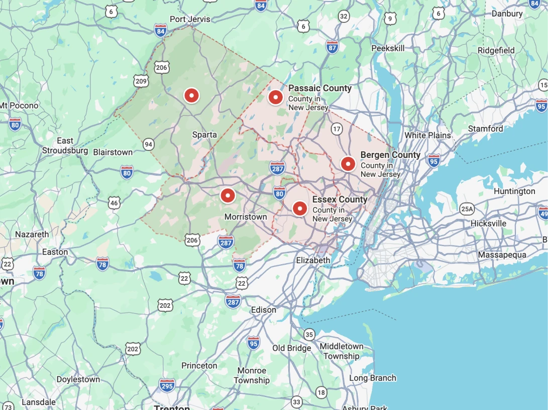 Map of Precise Pest Control northern NJ service area