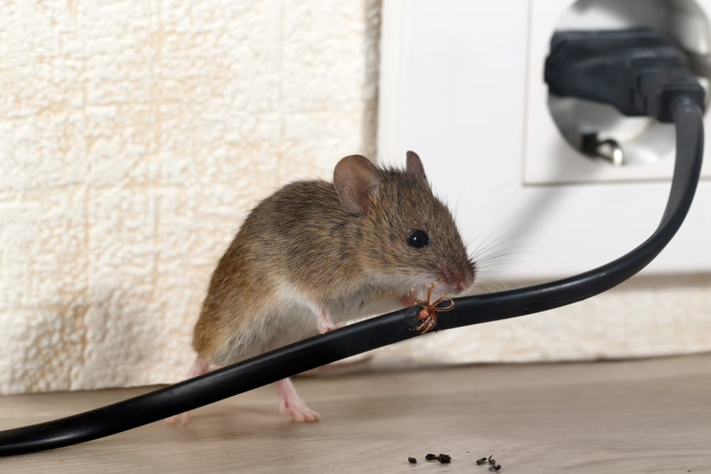 Mouse gnawing on wiring of a home